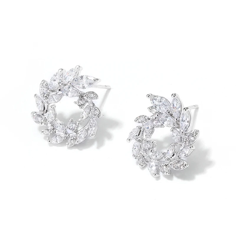 925 Silver leaves Stud Earrings For Women Fashion Jewelry cubic zirconia customized earring