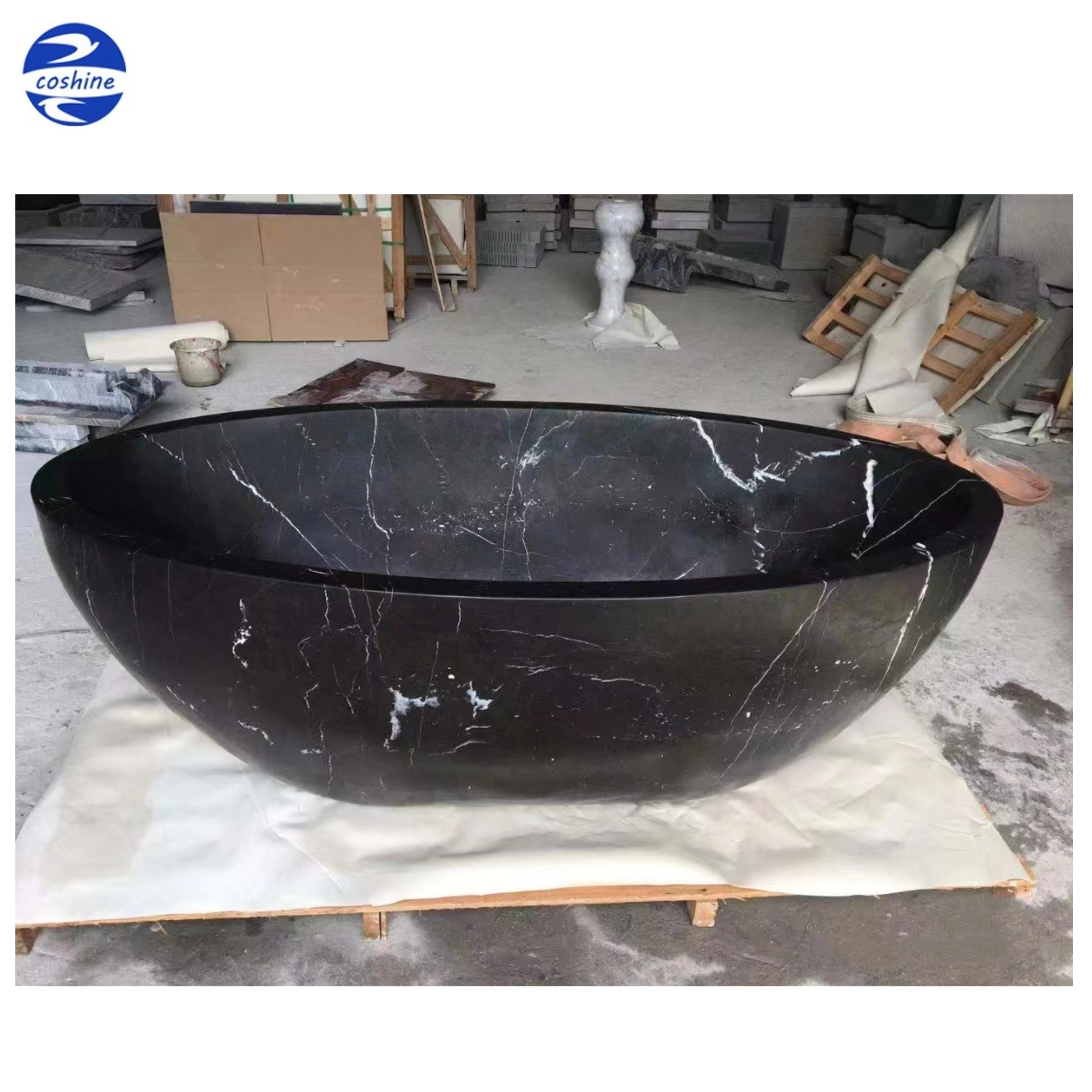 Modern Design Classical Italian Black Natural Stone Freestanding Bathtub Nero Marquina Marble Bathroom Bath Tub