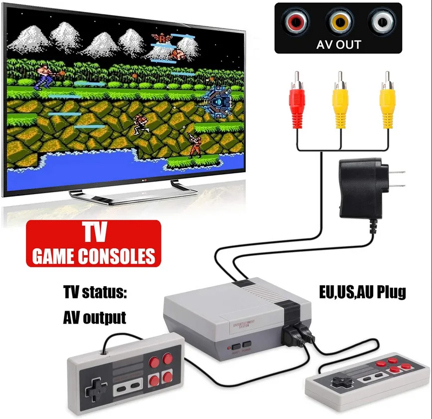 
TV Video Game Console Built-in 620 Games Arcade Retro Classic 8 Bit Handheld 2 NES Controllers AV Output 