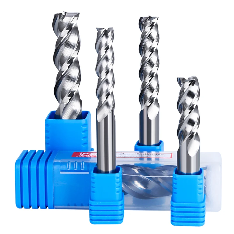 HUHAO Large core diameter high gloss 3 Flutes Aluminum Alloy Lengthened  Milling Cutter Spiral groove Tungsten Steel 2312131201