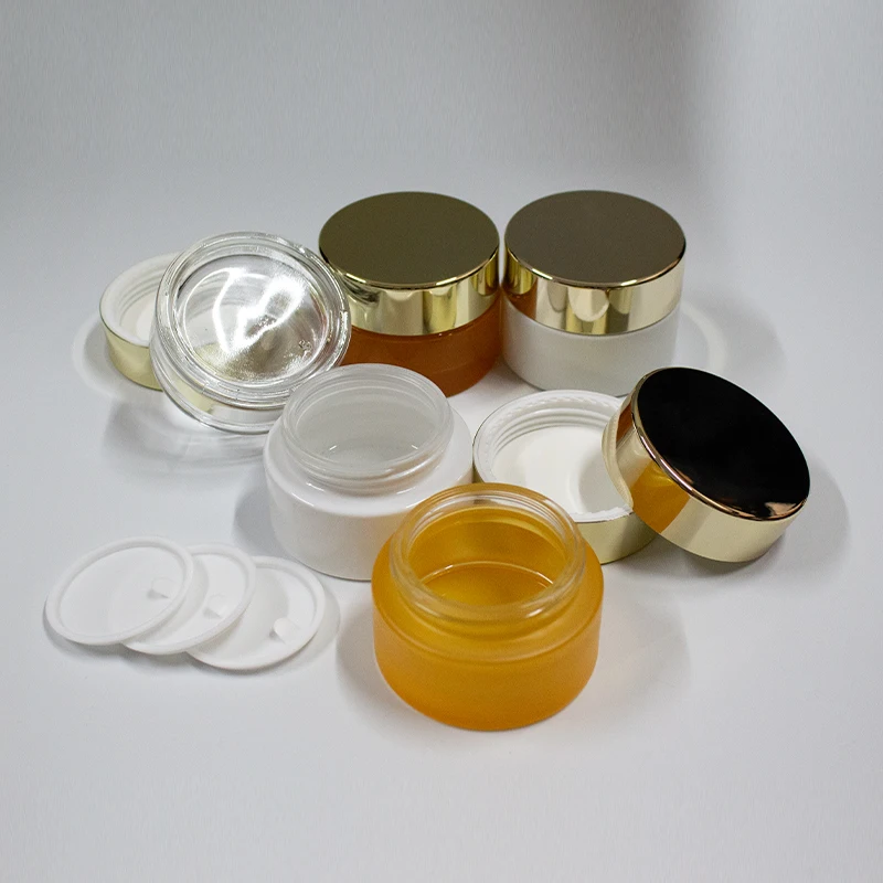 wholesale customize  50ML TRANSPARENT MATTE WHITE AND TRANSPARENT MATTE YELLOW GLASS JAR