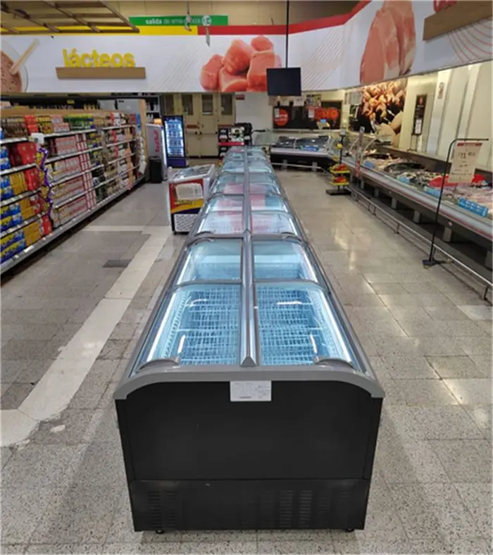 Kenkuhl 1000L double sides sliding curved commercial chest glass top deep ice cream freezer commercial