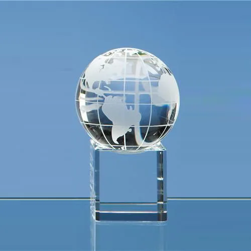 Glass earth globe themed trophy clear crystal glass globe