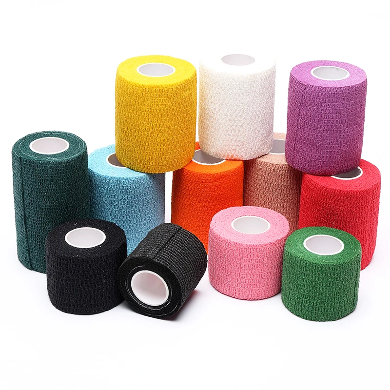 Custom logo medical single use 2.5x4.5m cotton colorful self-adhesive cohesive crepe bandage for animals and pets