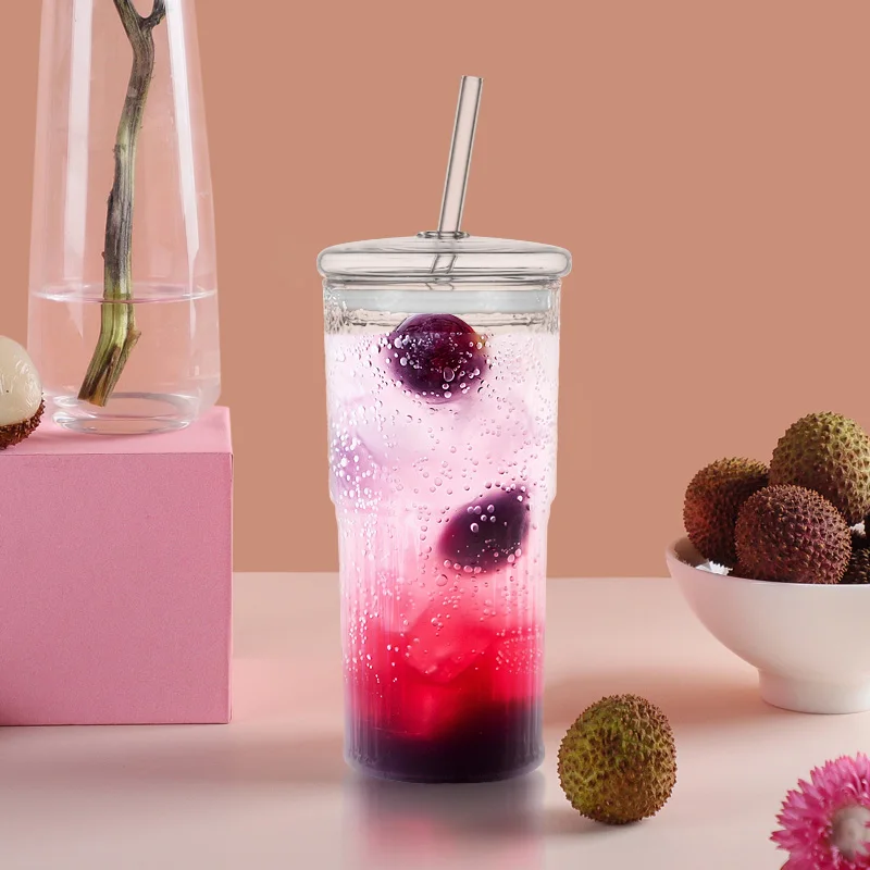 20 OZ High Borosilicate Glass Tumbler Iced Coffee Water Smoothie Bar Glassware Mug Clear Glass Cups With Lids and Glass Straws