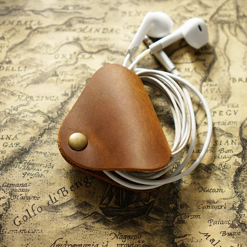 Genuine Leather Wire Winder Retro USB Storage Cord Winder Earphone Organizer Cord Organizer Wrap Winder