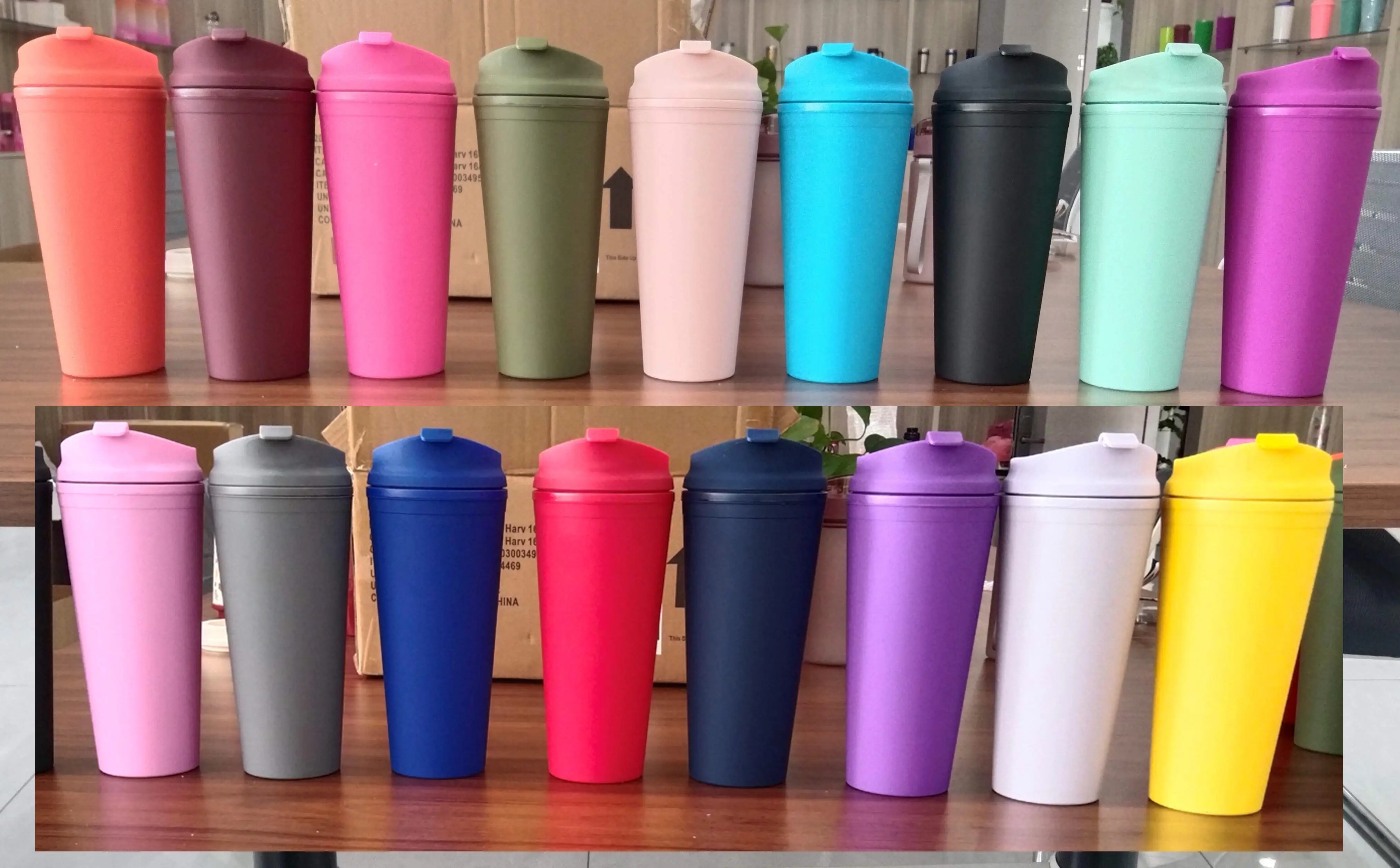 650ml Reusable Custom Logo Printed Double Wall Tumbler Plastic Cups With Lids and Straws