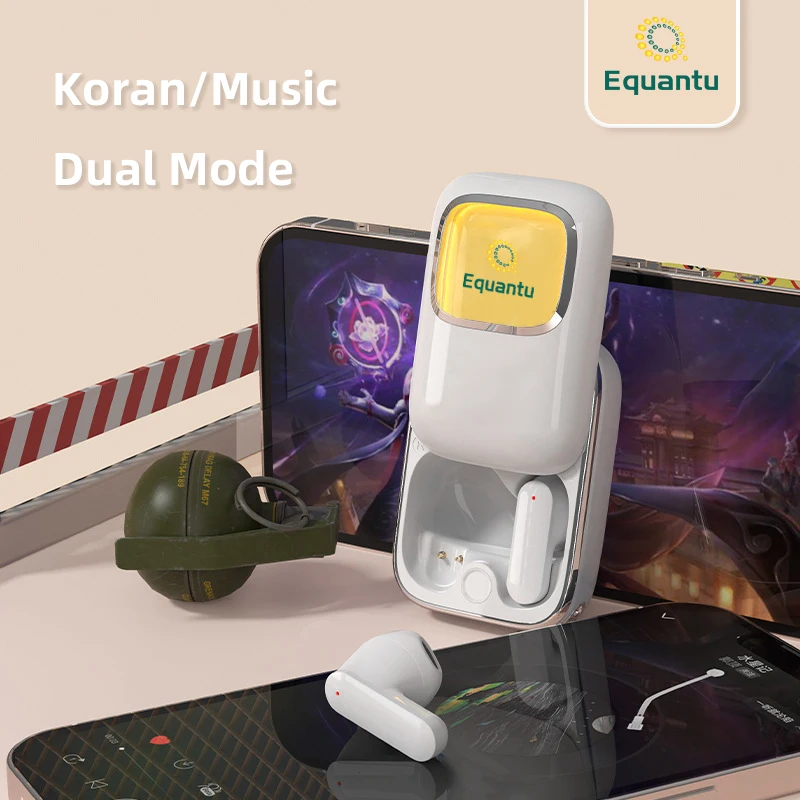 British Muslim hot selling wireless blue tooth earphone qb525 with charging case quran Speaker smart app control  quran player