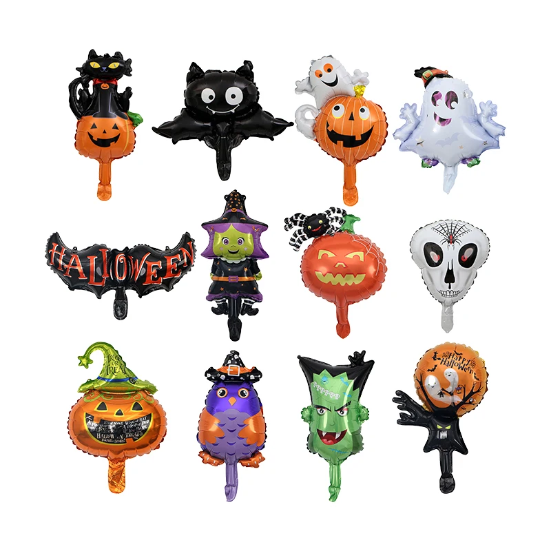 Mini Happy Halloween Themes Pumpkin Ghost Bone Skeleton Zombie Bat Witch Cat Spider Balloons Foil De Globos For Party Decoration