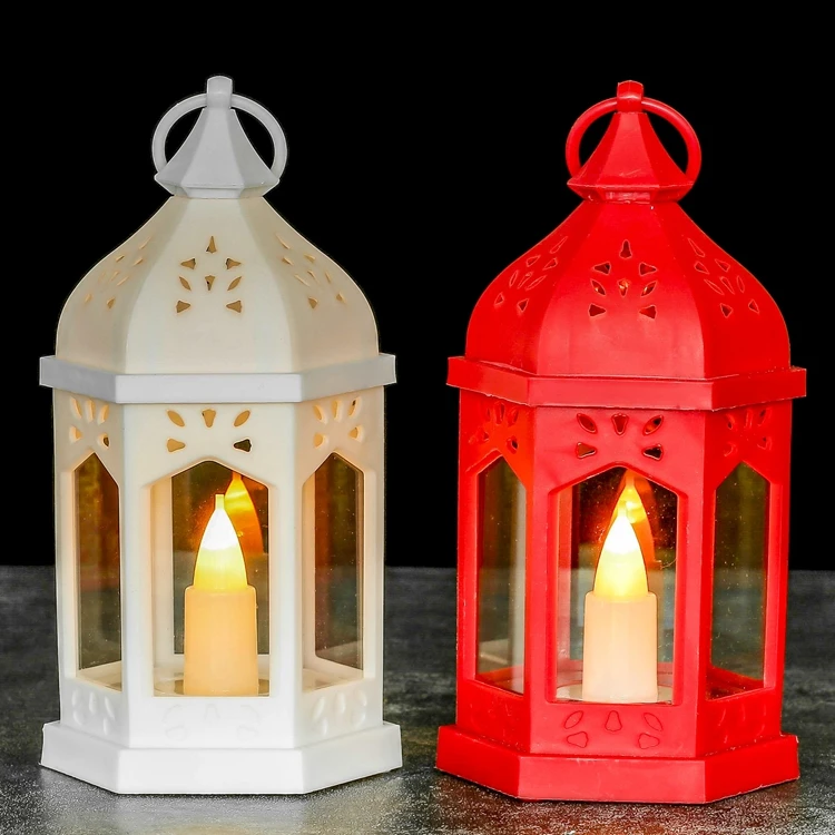 Mini Lantern with Flickering LED Candles Vintage Black Decorative Hanging Candle Lanterns For Halloween,Wedding Decorations