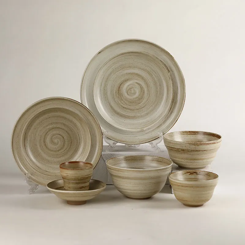 Durable Stoneware Plates and Bowls wood color ceramic dinnerware set Australia armor plates and bowls set