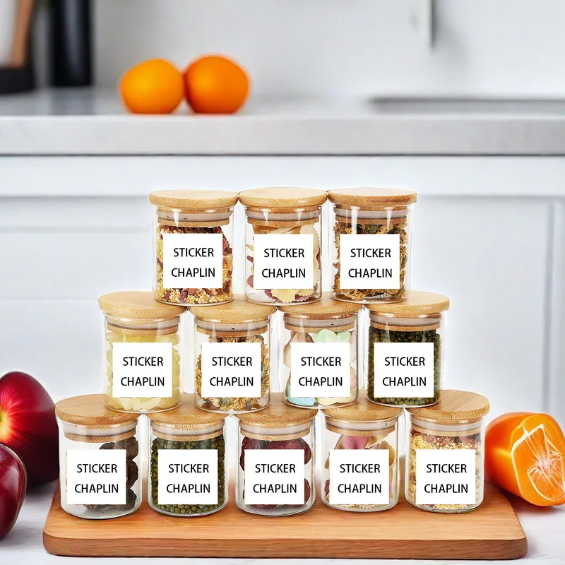 High borosilicate round handmade Glass storage container jar with bamboo wooden lid for food spice herb candle