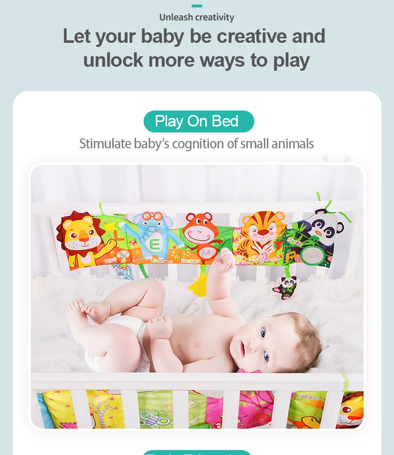 Sozzy cute newborn baby toy crinkle paper sound visual stimulate lion foldable crib hanging cloth book