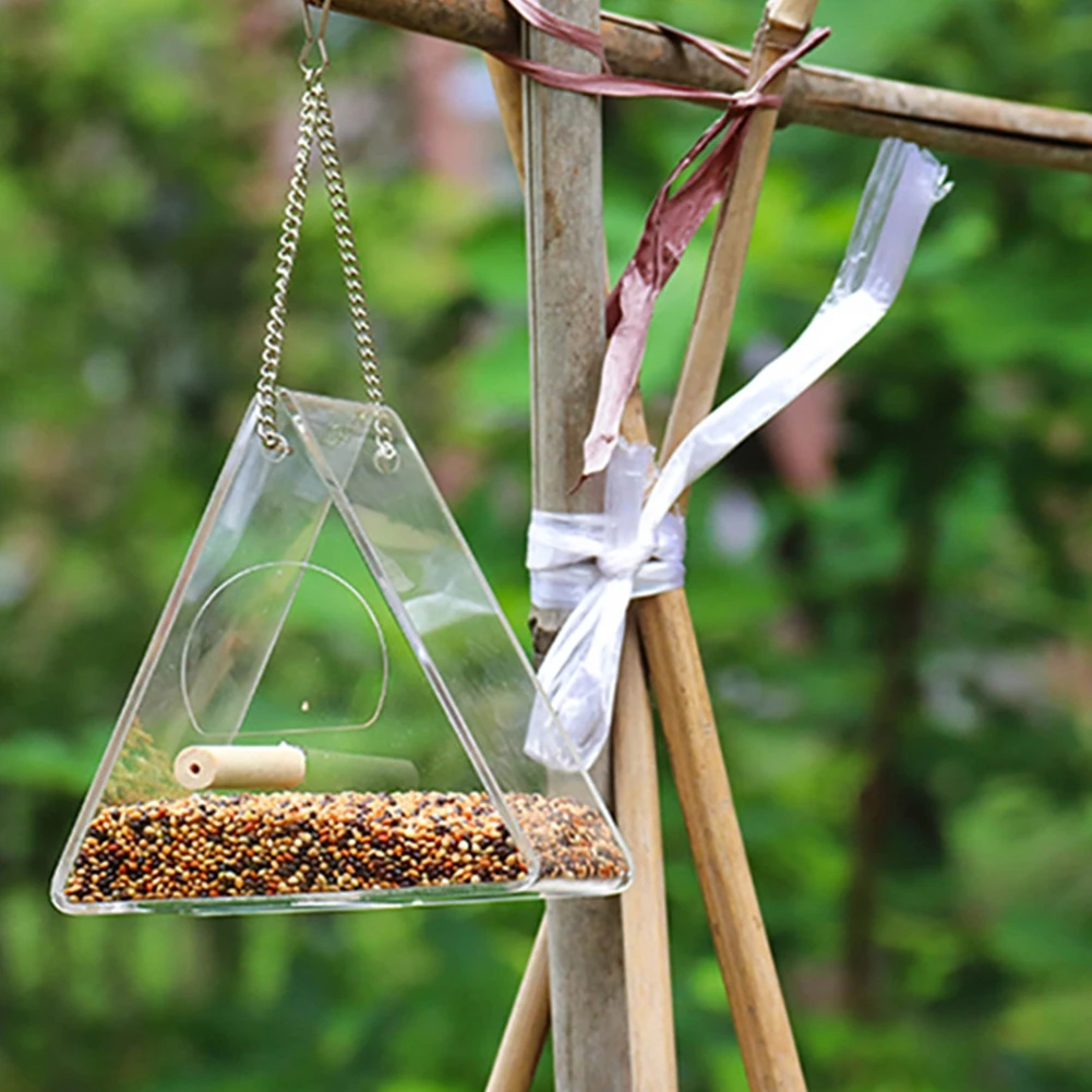Кормушка для птиц прозрачная в форме крыши акриловая подвесная стеклянная с окошком кормушка 3 сильными присосками лоток