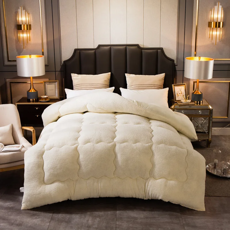 Amazon queen size heavy winter soft lamb fleece patchwork bed quilt for home