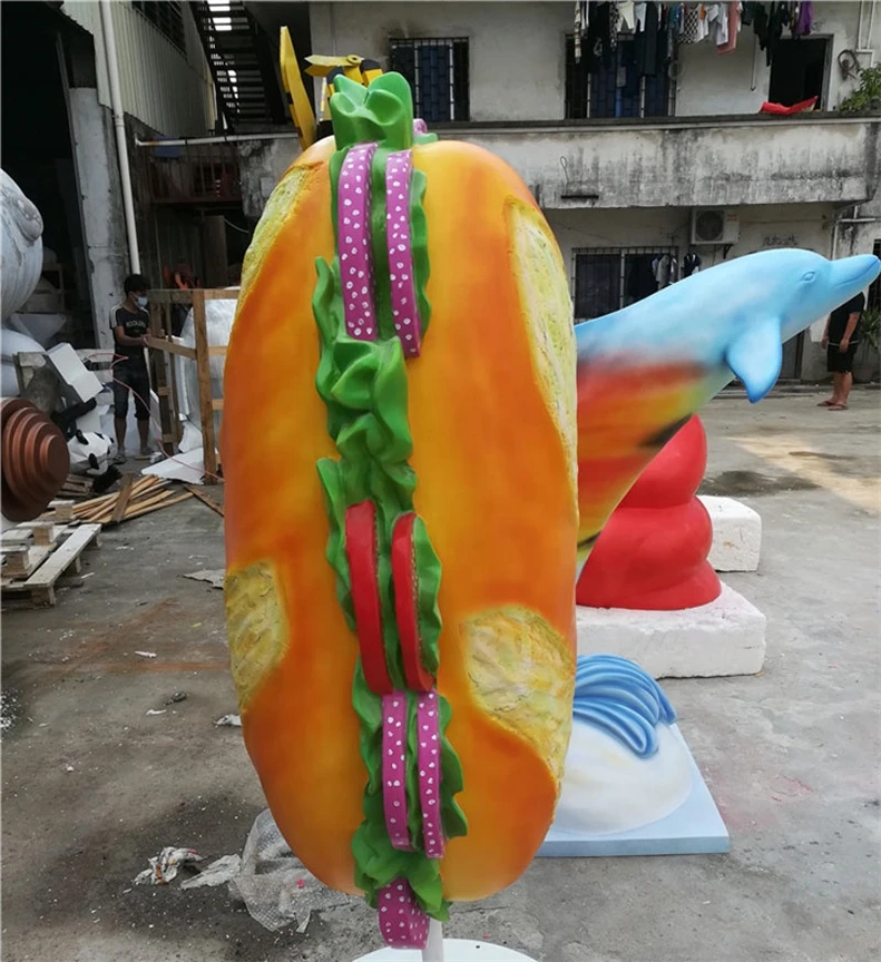 New style Fiberglass Resin Food Statue Life Size Hamburger Bread Cream Candy Sculpture Ingenious Kids Gifts