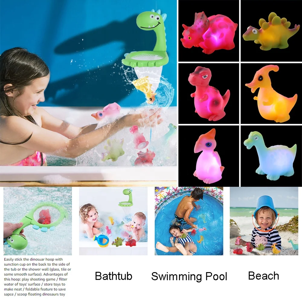 Игрушка для ванны 2 в 1 с подсветкой баскетбольное кольцо Детская плавающая игрушка купания животными силиконовым блеском водный динозавр