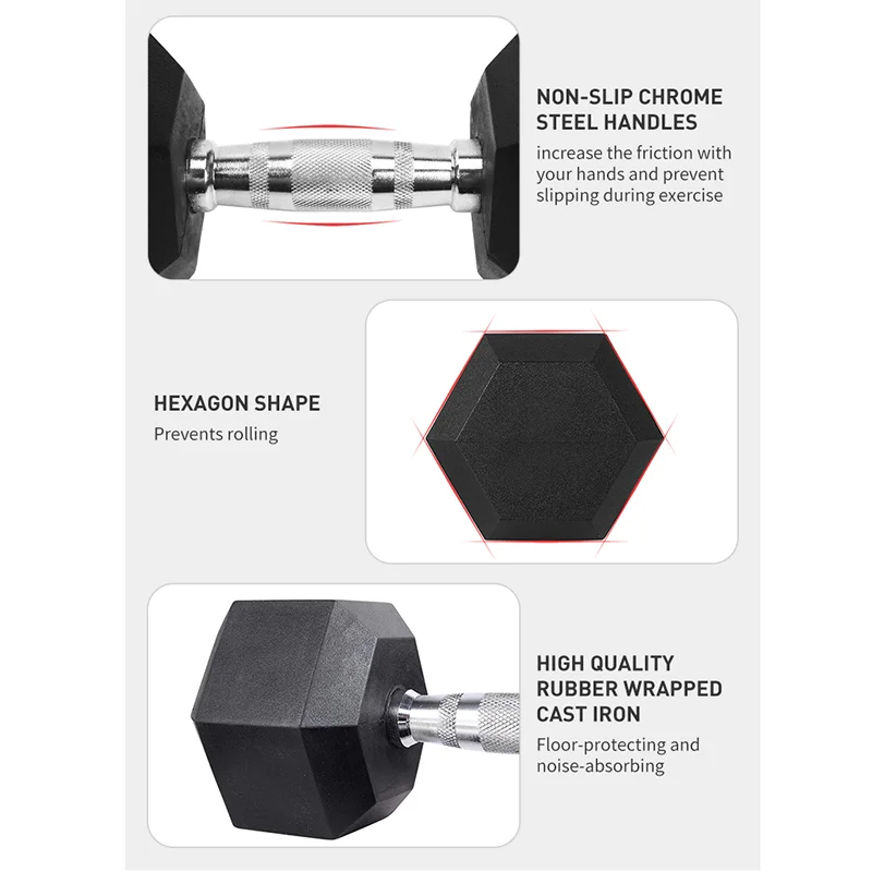Wholesale Cheap Black Rubber Coated Hex Rubber Dumbbells Set Weights Custom LBS KGS 10kg 15kg 20kg 30kg 40kg 50kg Dumbbell