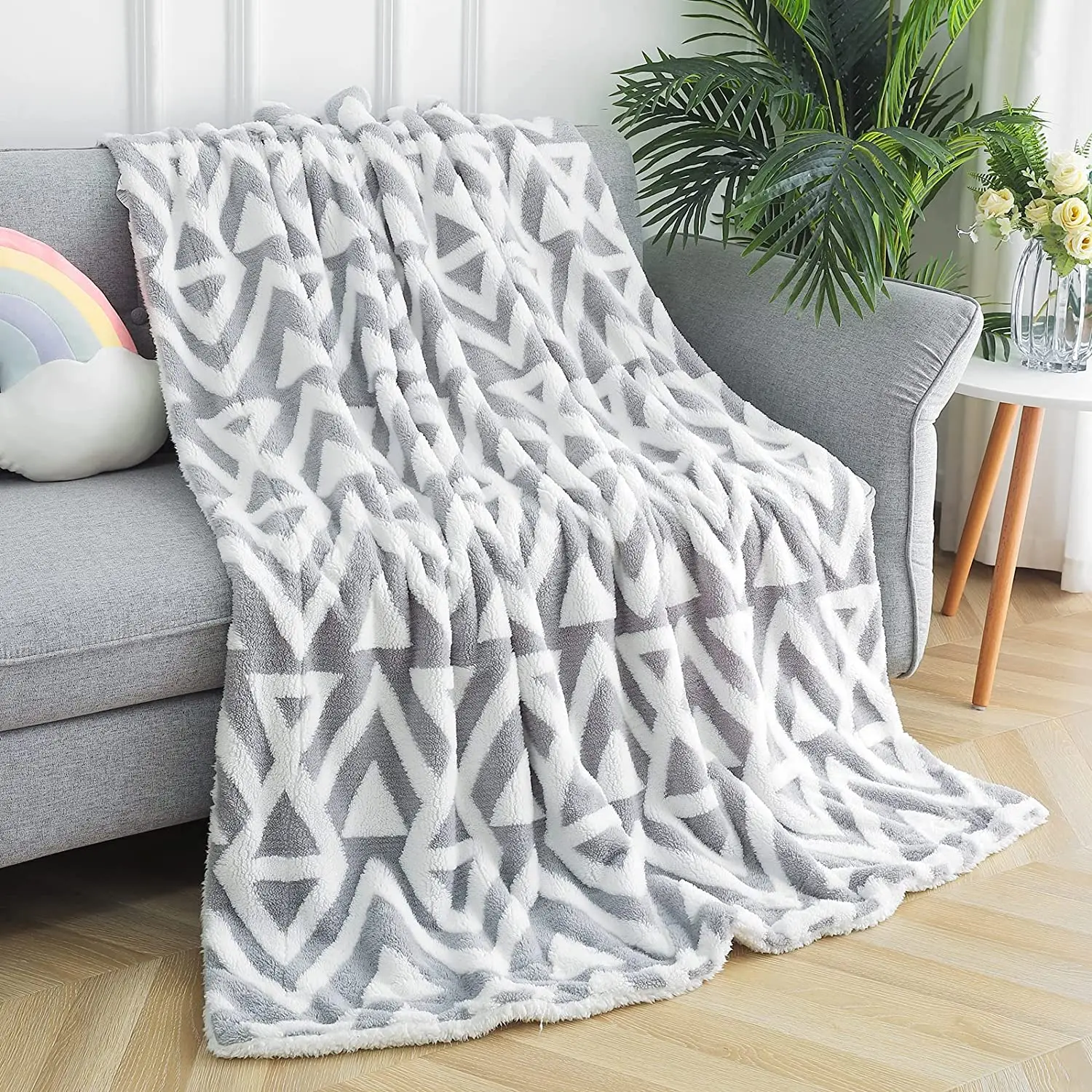 Wholesale warm cozy Bed 100% polyester jacquard sherpa throw reversible Double Sided Blanket