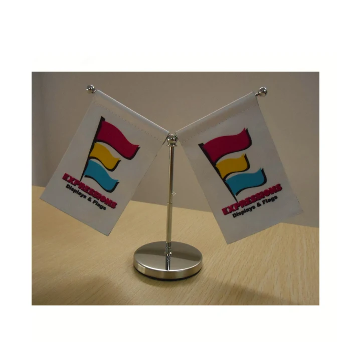 Custom Logo Design Single Double Side Mini Desk Flag With Metal Pole And Base Small Table Flag For Office