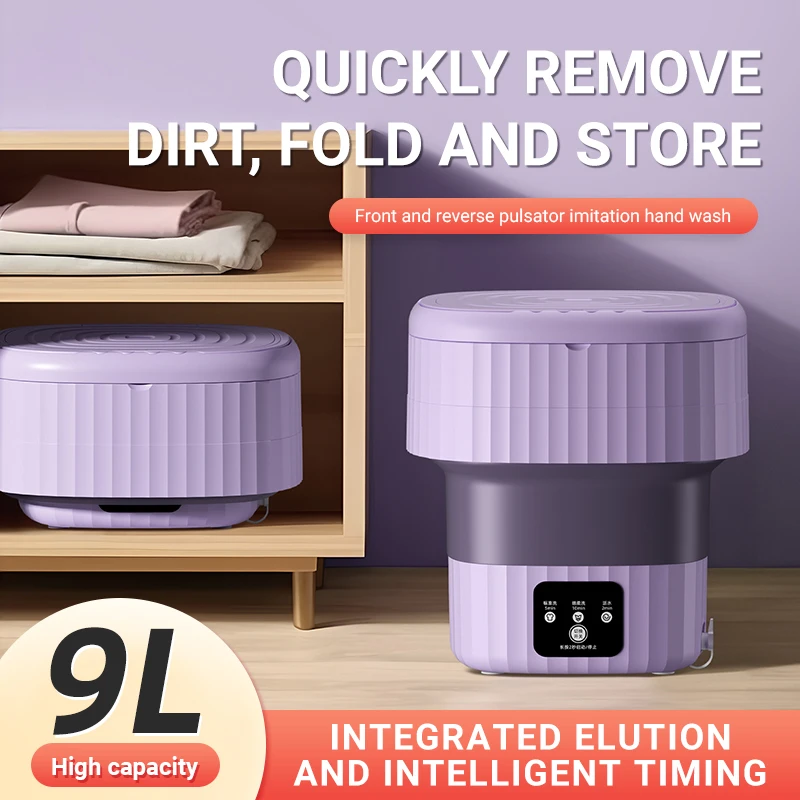 9L Portable Mini Washing Machine Automatic Electric Folding Tub Washer with Spin Dryer Underwear & Socks Folding Washer