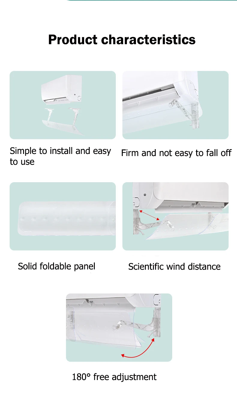 Free installation retractable wall-mounted transparent air conditioner outlet windshield 180 degrees adjustable deflector