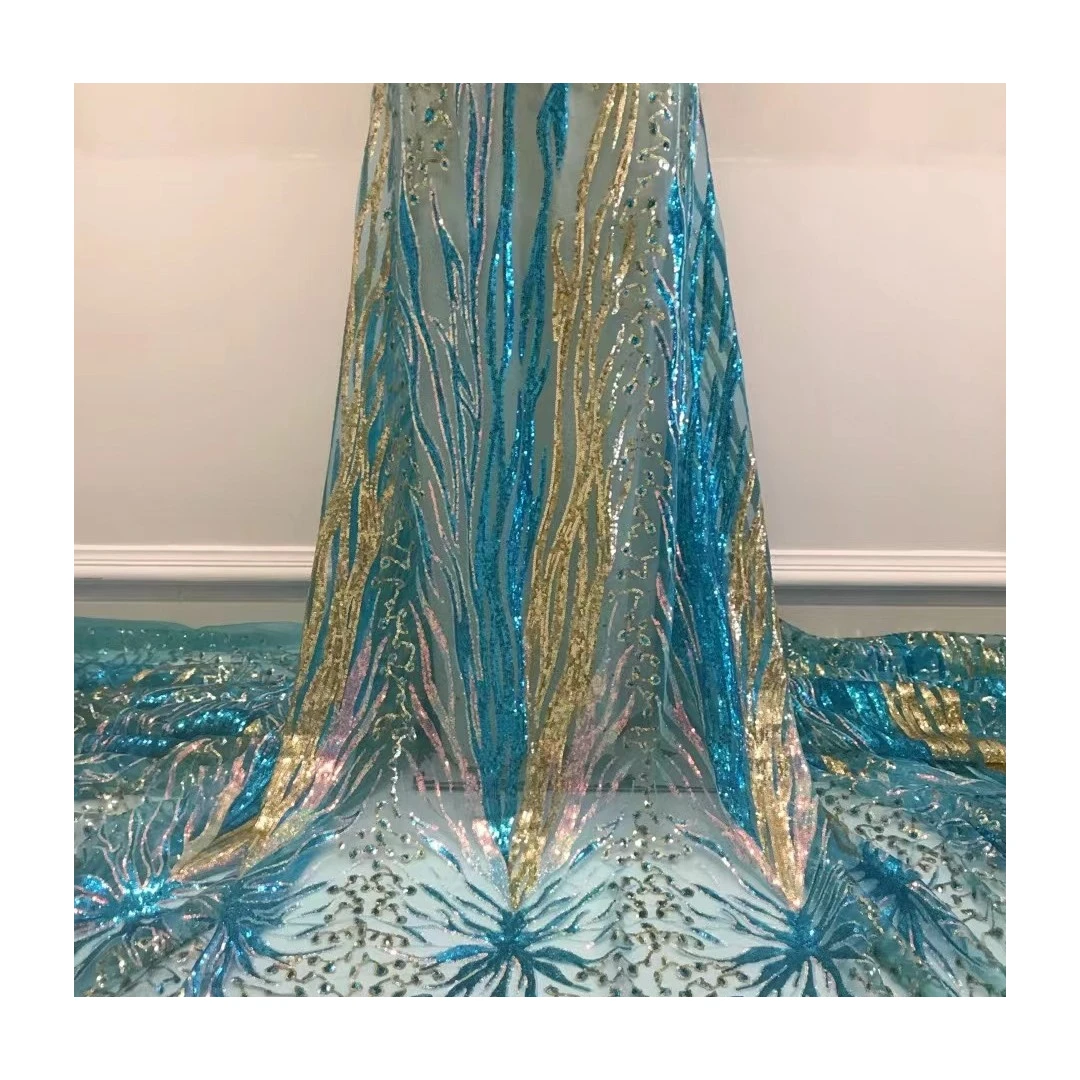 New European American Style Sequins Positioning Flower Embroidery Fabric Evening Dress Elegant Lace