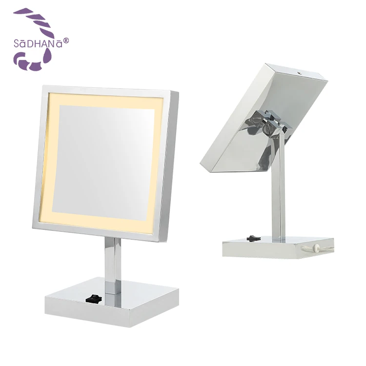 Modern Design Table Single Mirror With Light Stainless Steel Induction Switch Square Makeup Circular Mirror