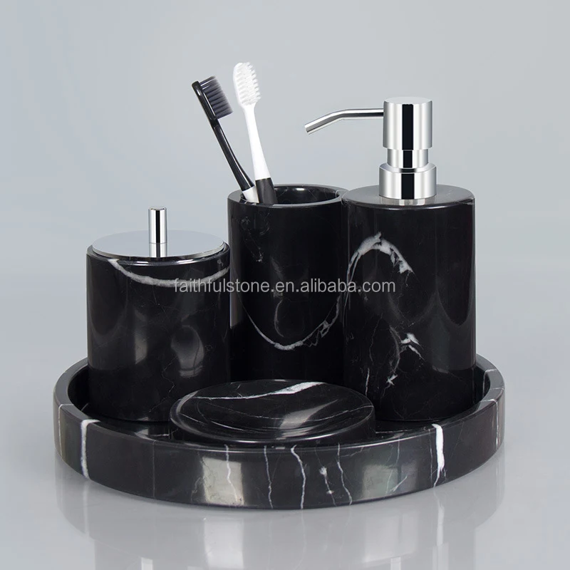 wholesale natural luxury ser 5pcs marble bathroom decor accessories set