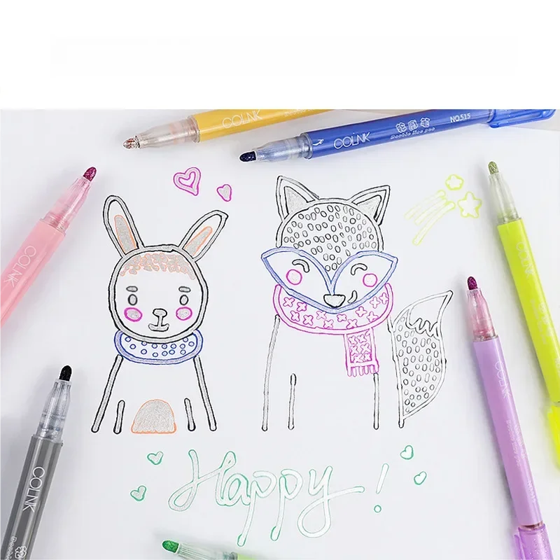12-Color Double Line Outline Marker Highlighter Pen Set for Promotional Planners and Student