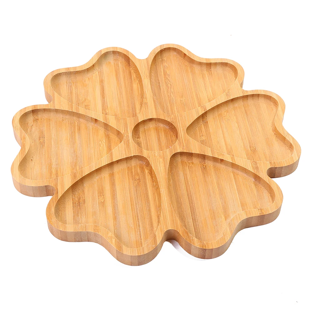 Newest Non-Toxic Bamboo Divided Serving Bowl 6-Compartments Dry Fruit Plates