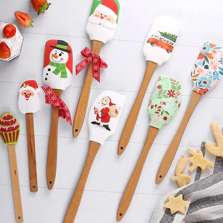 2024 New Arrivals Kitchen Gadgets Baking Tools Christmas Gift Silicone Spatula With Long Wooden Handle