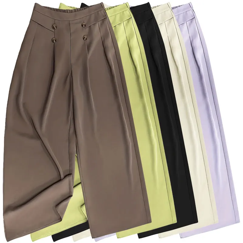 Women Plus Size  New Fashion Casual and lazy broad legs Pants Vintage High Waist Zipper Fly Female Trousers Mujer
