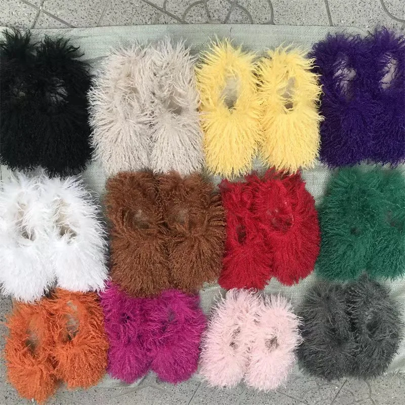 2023 Hot Selling New Arrivals Plush Slides Fuzzy Mongolian Sheepskin Ladies Fluffy Indoor Home Fashion Fur Slippers For Women