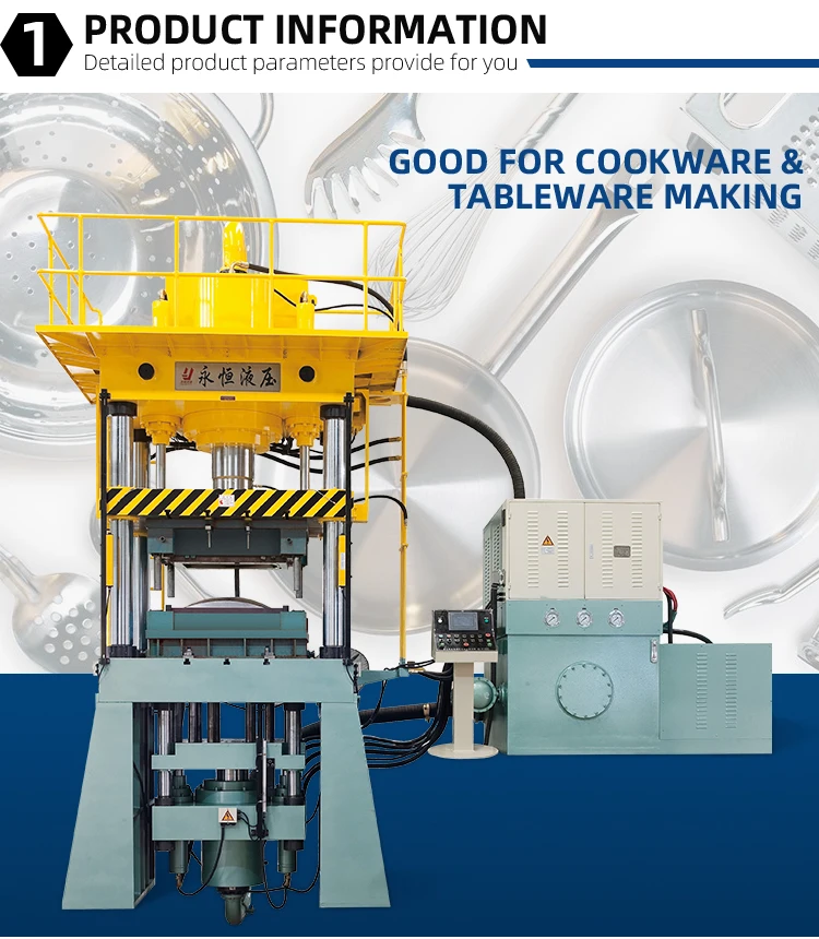 Yongheng Hydraulic Vertical Aluminium Utensils Machinery 1000T 75Kw Electric Deep Draw Hydraulic Press Machine
