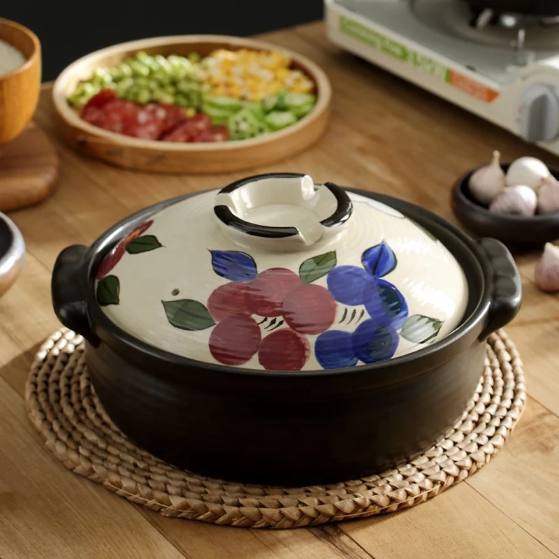 33.7Oz / 84.4Oz/135Oz Japanese Porcelain Casserole Pot Handpainted Ceramic Strew Pot Ceramic Casserole Pot with Cover Clay Pot