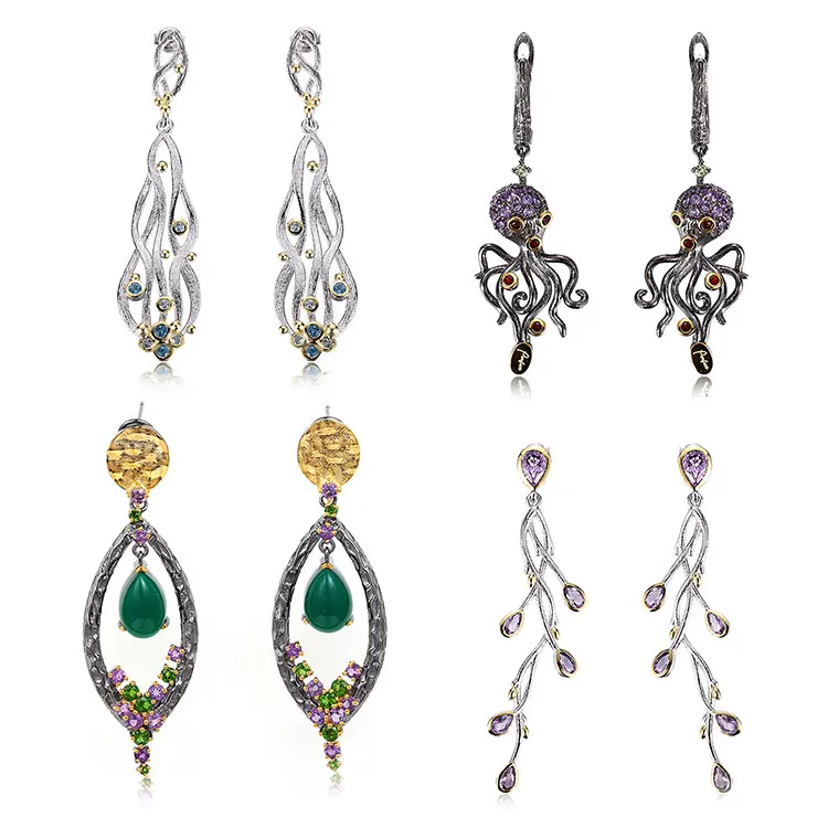 Bohemian Style 925 Sterling Silver Spanish Earrings with Button Pearl