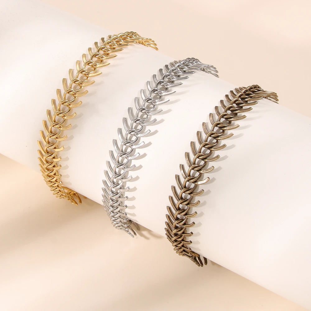 Fashion Jewelry Necklaces Hypoallergenic Tarnish Free PVD 18K Gold Plated Fish Bone Chevron Chain Necklace Women