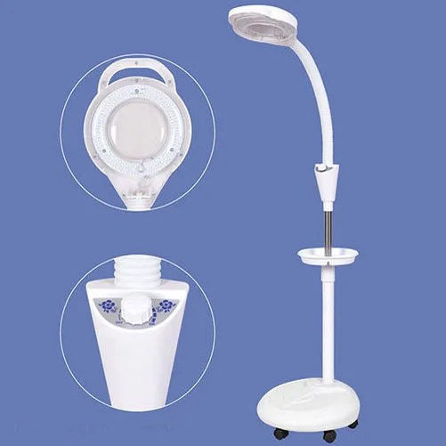 2024 With Trays Wheel Aesthetic For Skin Examination Clinic Facial Floor Cosmetic Beauty Glass Magnifier Led Magnifying Lamp