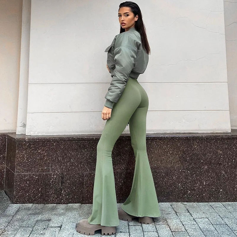 Fashion Zip-up Flare Pants Long Jumpsuits Women Fall Winter Sports Fitness Yoga Overalls Streetwear One Piece Bodysuits