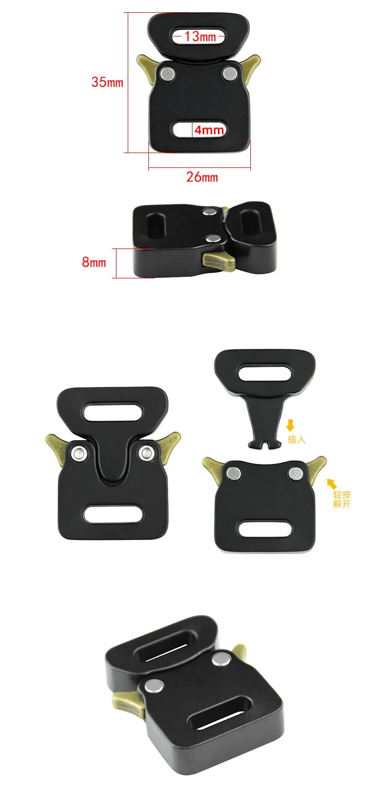 13mm metal quick release buckle special zinc alloy seat belt buckle strong outdoor small buckle laser logo