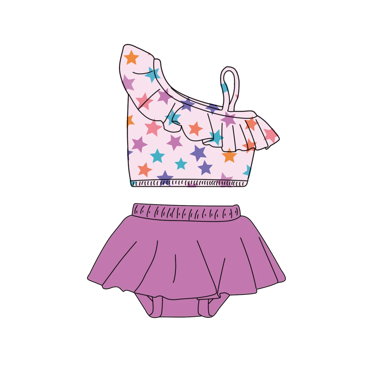 Custom Children Girl 4th Of July Flag Swimsuit Toddler Girls one shoulder Crop Top 2pcs Swimwear