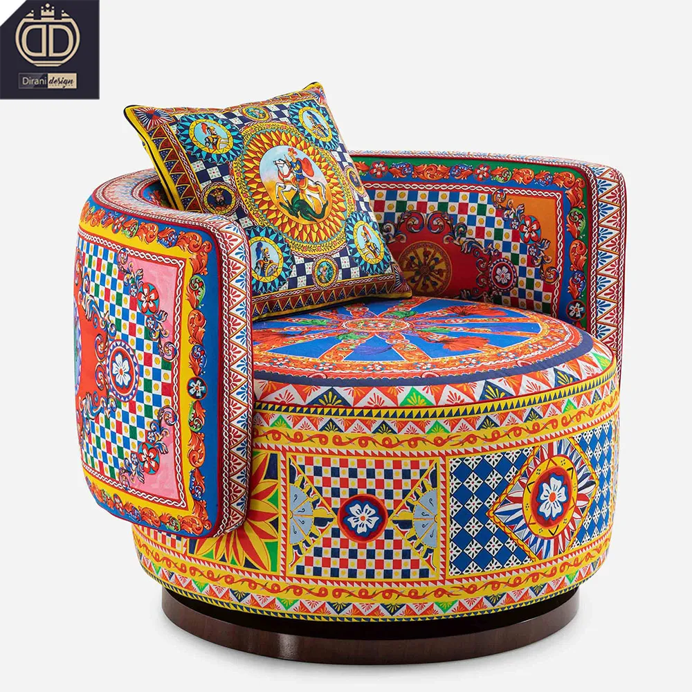villa hotel velvet fabric round back swivel chair living room modern luxury small round swivel chair