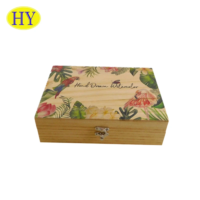 Оптовая продажа, цветной деревянный шарнирный ящик с замком