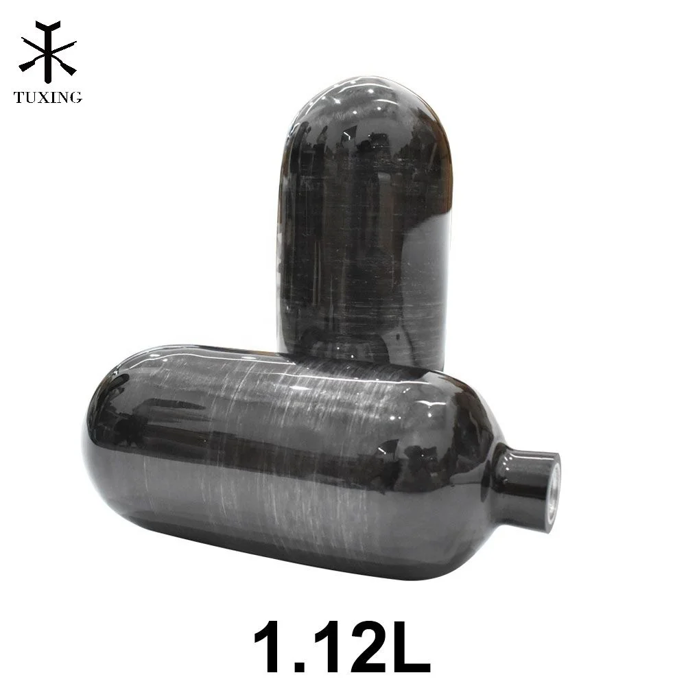 TUXING Chinese Suppliers Easy Use Hpa High Pressure 1.12L 4500Psi 300Bar Shooting Paintball Gas Storage Carbon Fiber Air Tank