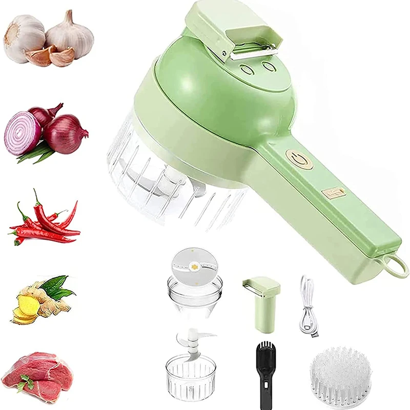 4 in 1 Kitchen Electric Mini Food Chopper Wireless Garlic Masher Crusher Cutter Set Mincer Vegetable Meat Chopper Food Processor