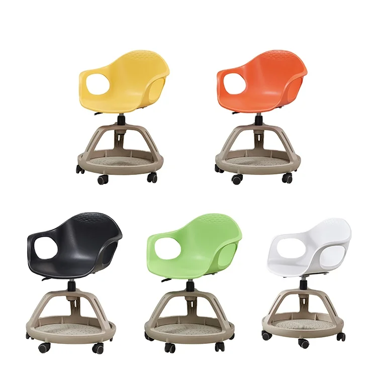 modern style simple movable arm chairs office furniture plastic training chair with wheels