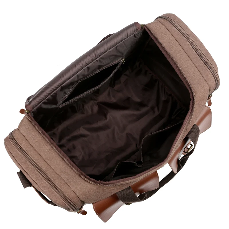 Spot goods mens canvas travel duffel overnight bag womens black gym sports bag leather