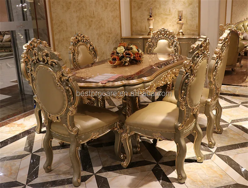 ProCARE classic Luxury champagne golden dining tbale modern antique European royal style living room sofa  dining tbale  sets