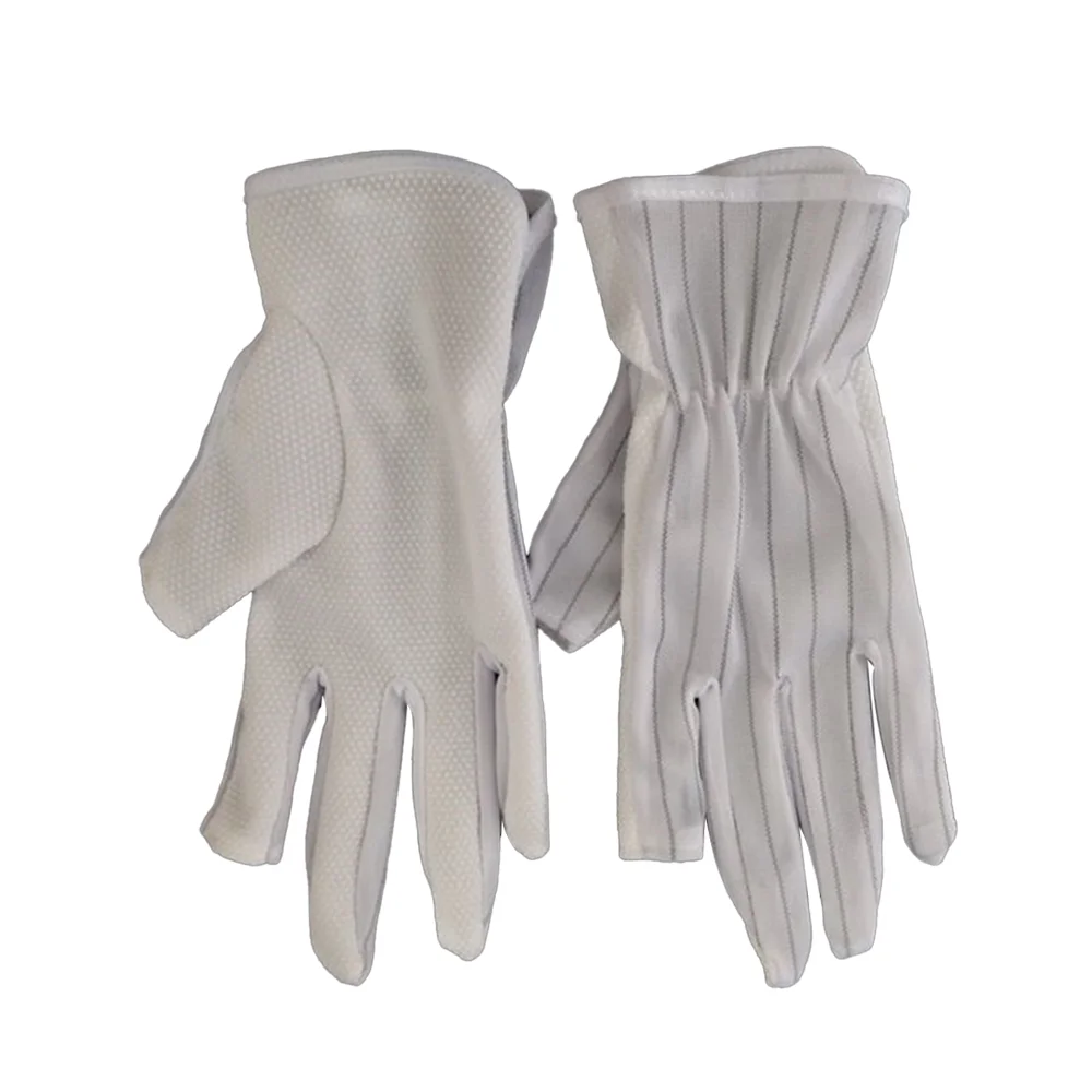 Customized Size White Construction Protective Safety Expose Two Fingers Stripe ESD Anti-static Gloves